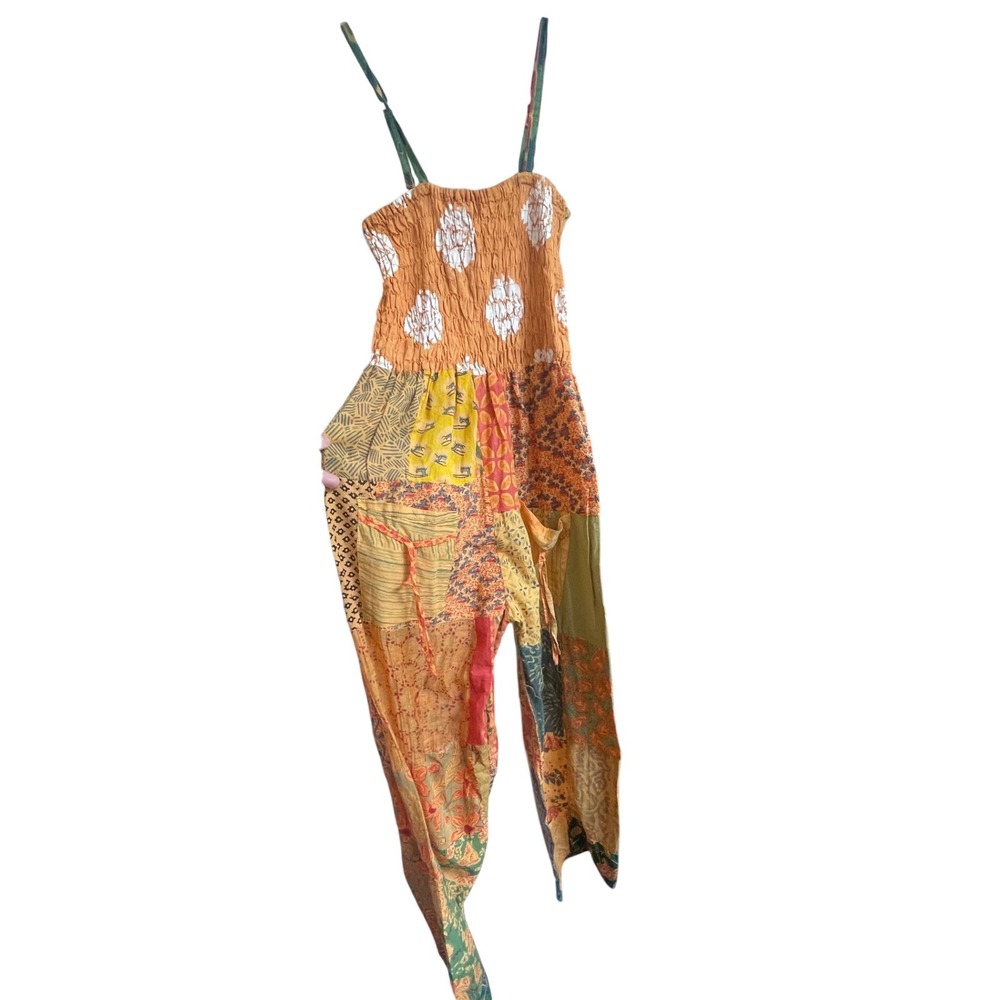 Vintage Jessica Taylor Patchwork Multicolor‎ Orange Jumpsuit 12